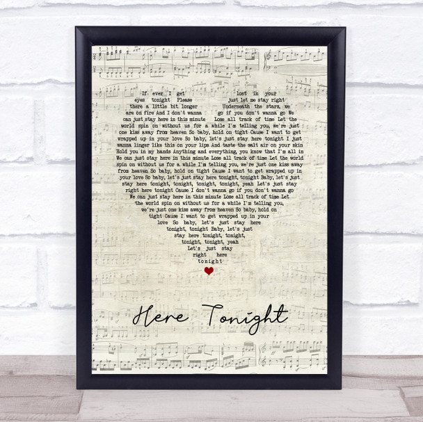 Brett Young Here Tonight Script Heart Song Lyric Quote Music Poster Print