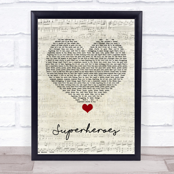 The Script Superheroes Script Heart Song Lyric Quote Music Print