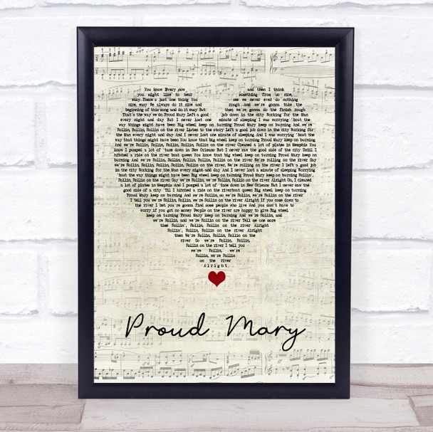 Tina Turner Proud Mary Script Heart Song Lyric Quote Music Print