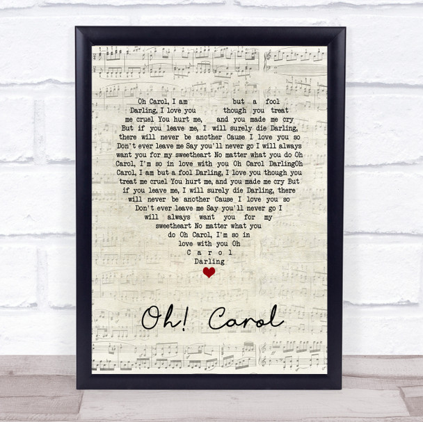 Neil Sedaka Oh! Carol Script Heart Song Lyric Quote Music Poster Print