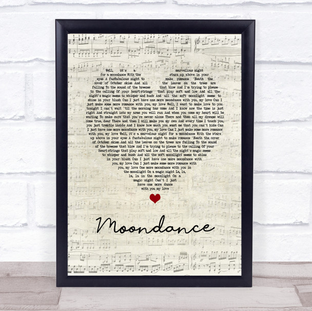 Van Morrison Moondance Script Heart Song Lyric Quote Music Print