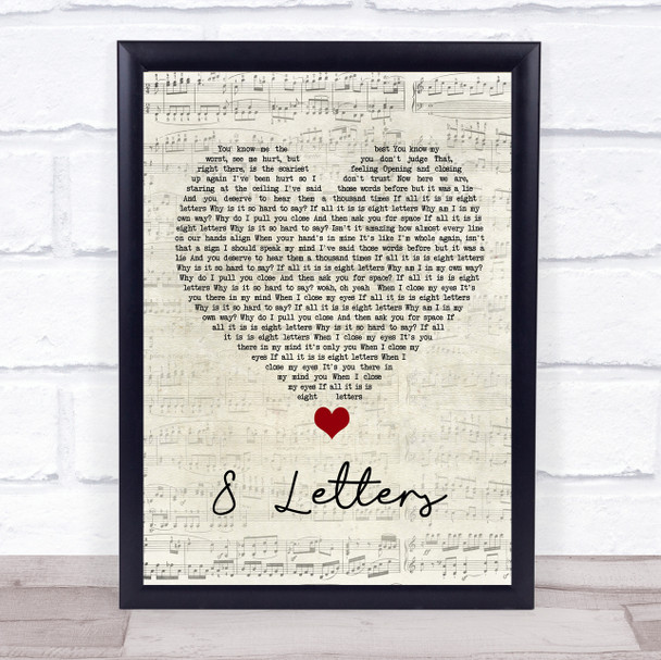 Why Don't We 8 Letters Script Heart Song Lyric Quote Music Print