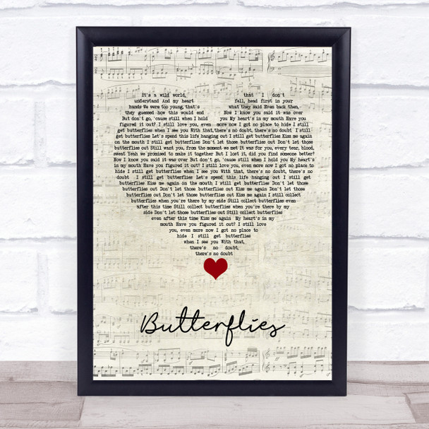 Scouting For Girls Butterflies Script Heart Song Lyric Quote Music Print