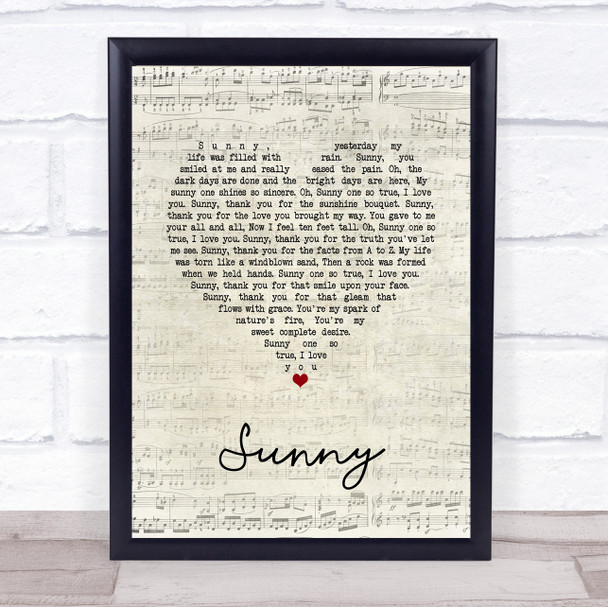 Marvin Gaye Sunny Script Heart Song Lyric Quote Music Print