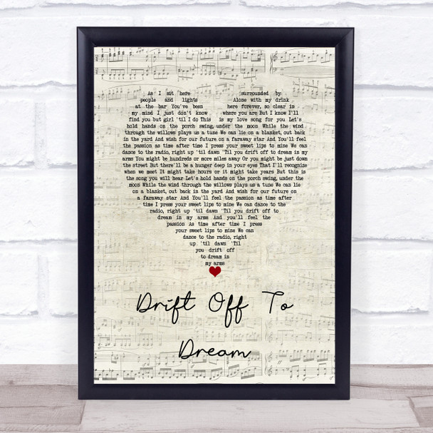 Travis Tritt Drift Off To Dream Script Heart Song Lyric Wall Art Print