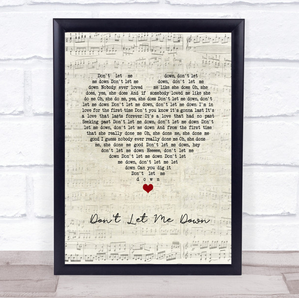 The Beatles Don't Let Me Down Script Heart Song Lyric Wall Art Print