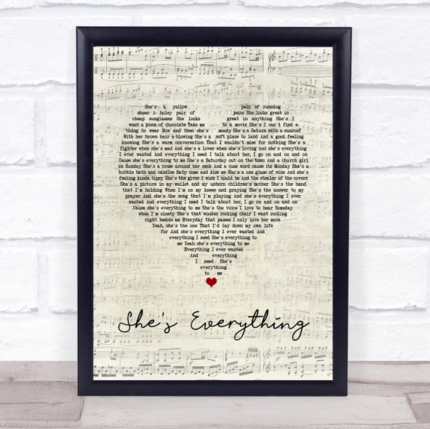 Brad Paisley She's Everything Script Heart Song Lyric Wall Art Print