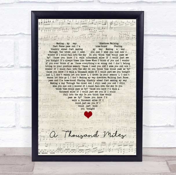 Vanessa Carlton A Thousand Miles Script Heart Song Lyric Wall Art Print