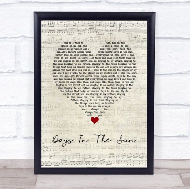 Ziggy Alberts Days In The Sun Script Heart Song Lyric Wall Art Print