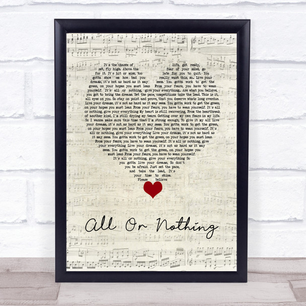 Athena Cage All Or Nothing Script Heart Song Lyric Wall Art Print