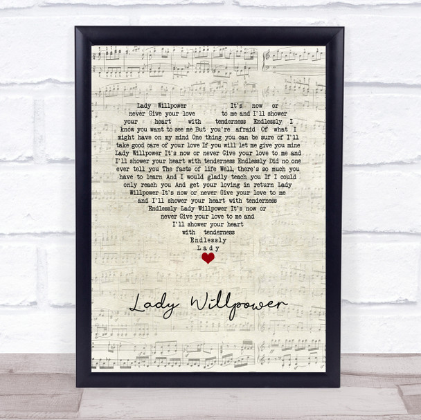 Gary Puckett & The Union Gap Lady Willpower Script Heart Song Lyric Wall Art Print