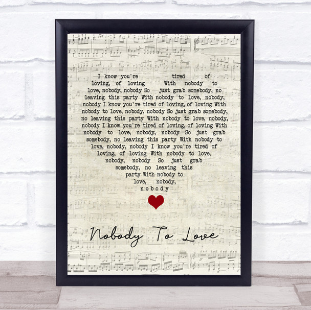 Sigma Nobody To Love Script Heart Song Lyric Wall Art Print