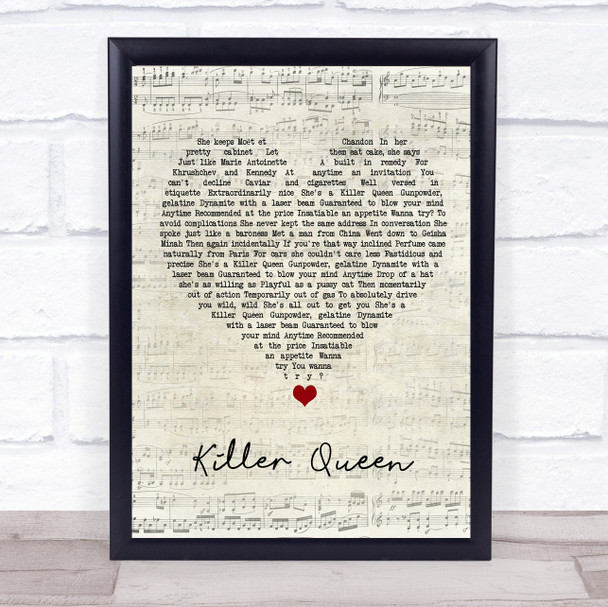 Queen Killer Queen Script Heart Song Lyric Wall Art Print