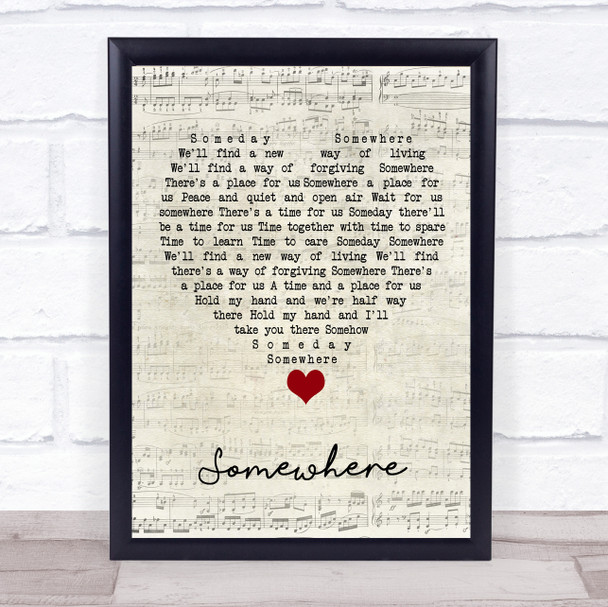 Barbra Streisand Somewhere Script Heart Song Lyric Wall Art Print