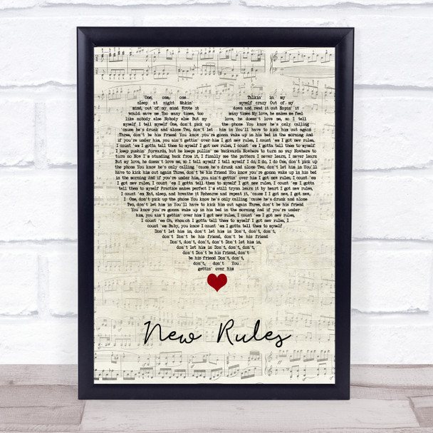 Dua Lipa New Rules Script Heart Song Lyric Wall Art Print