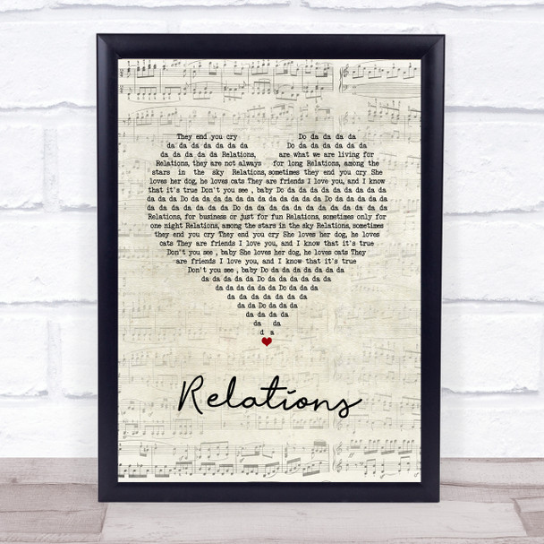 Erika Relations Script Heart Song Lyric Wall Art Print