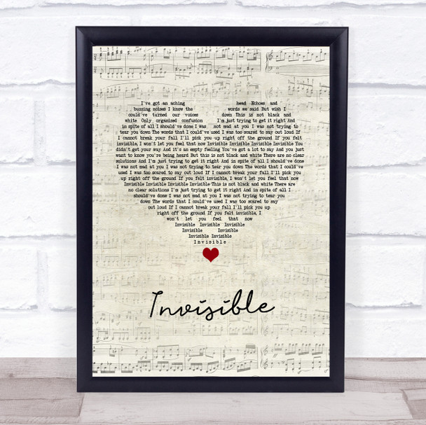 Linkin Park Invisible Script Heart Song Lyric Wall Art Print
