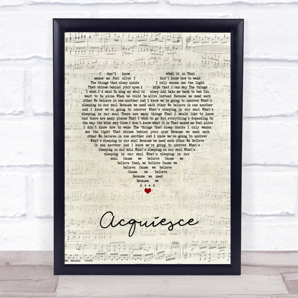 Oasis Acquiesce Script Heart Song Lyric Wall Art Print