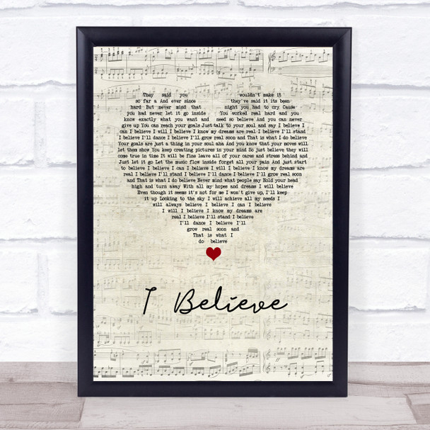 Yolanda Adams I Believe Script Heart Song Lyric Wall Art Print
