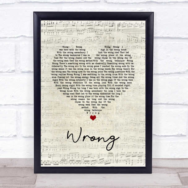 Depeche Mode Wrong Script Heart Song Lyric Wall Art Print
