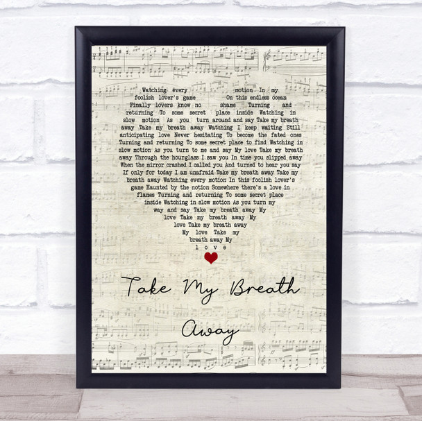 Berlin Take My Breath Away Script Heart Song Lyric Quote Print