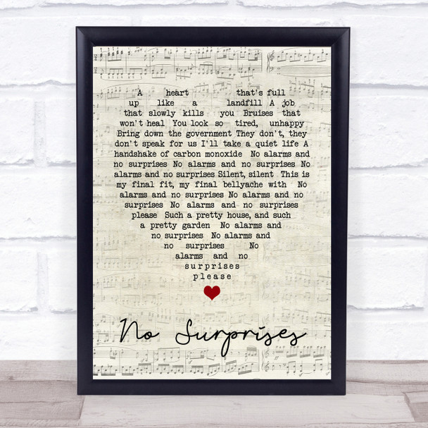 No Surprises Radiohead Script Heart Quote Song Lyric Print