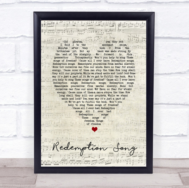 Redemption Song Bob Marley Script Heart Quote Song Lyric Print