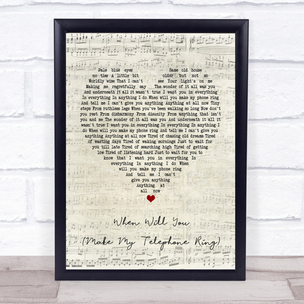 Deacon Blue When Will You (Make My Telephone Ring) Script Heart Song Lyric Print