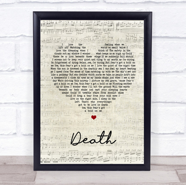 White Lies Death Script Heart Song Lyric Quote Print