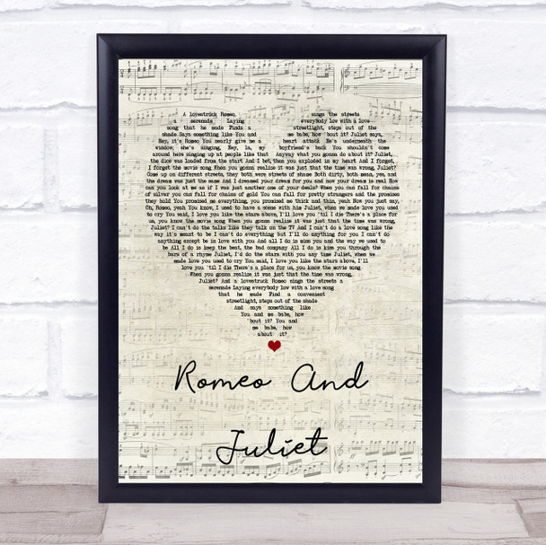 Dire Straits Romeo And Juliet Script Heart Song Lyric Quote Print