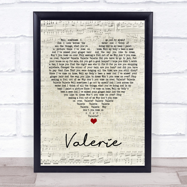 Amy Winehouse Valerie Script Heart Song Lyric Print