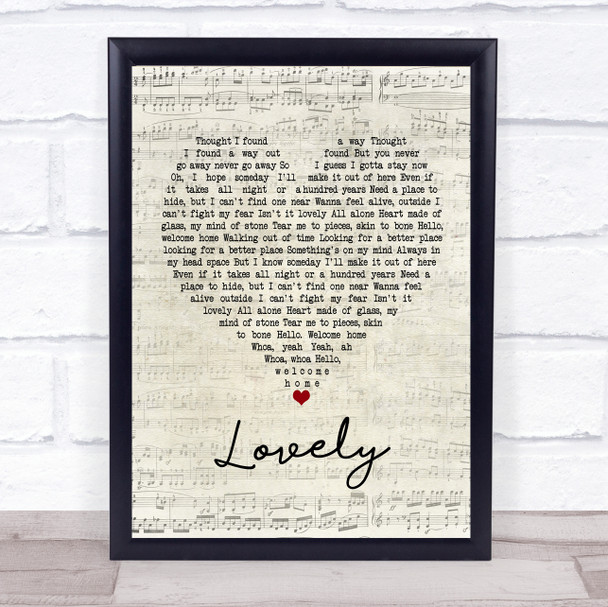 Billie Eilish and Khalid Lovely Script Heart Song Lyric Print