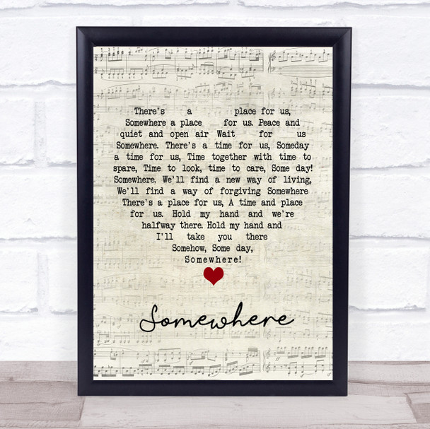 Leonard Bernstein & Stephen sondheim Somewhere Script Heart Song Lyric Print