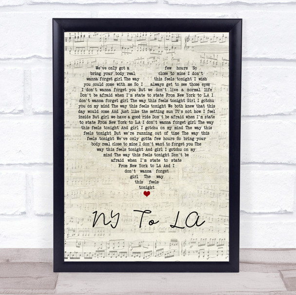 The Hunna NY To LA Script Heart Song Lyric Print