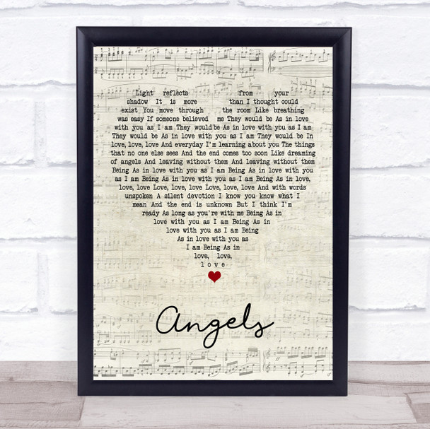 The xx Angels Script Heart Song Lyric Print