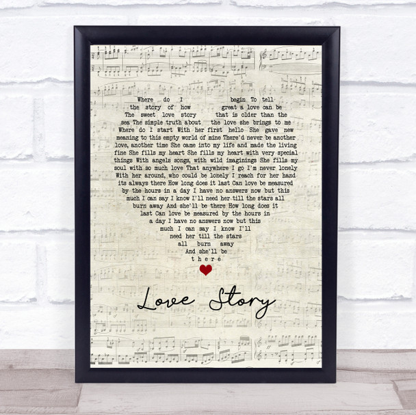 Johnny Mathis Love Story Script Heart Song Lyric Print