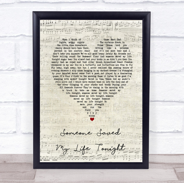 Elton John Someone Saved My Life Tonight Script Heart Song Lyric Print