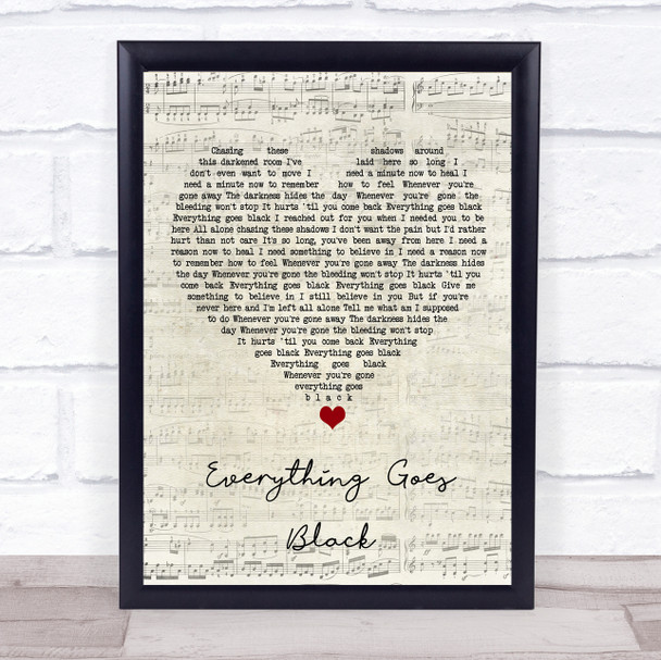 Skillet Everything Goes Black Script Heart Song Lyric Print