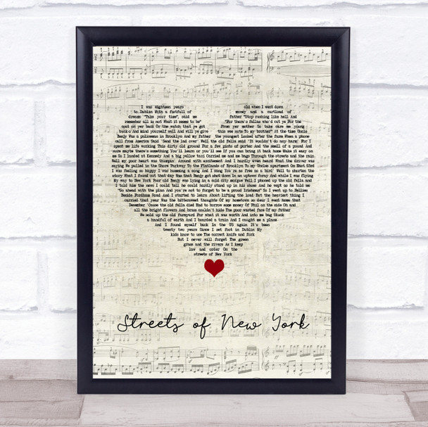 Ryan McMullan Streets of New York Script Heart Song Lyric Print