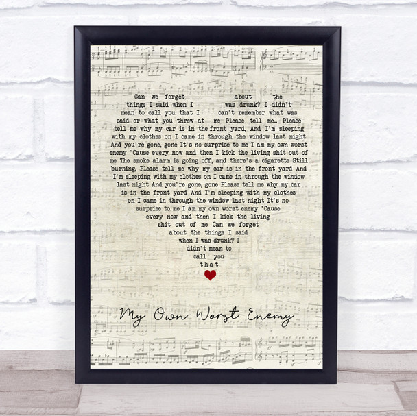 Lit My Own Worst Enemy Script Heart Song Lyric Print