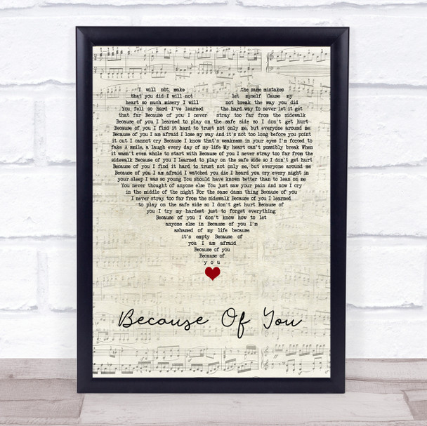 Kelly Clarkson Because Of You Script Heart Song Lyric Print