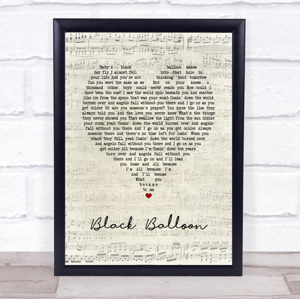 Goo Goo Dolls Black Balloon Script Heart Song Lyric Print