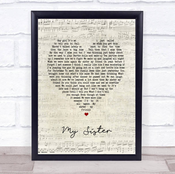 Reba McEntire My Sister Script Heart Song Lyric Print