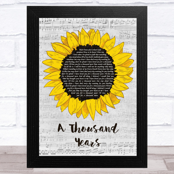 Christina Perri A Thousand Years Grey Script Sunflower Song Lyric Music Art Print