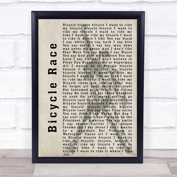 Queen Bicycle Race Freddie Mercury Silhouette Song Lyric Quote Print