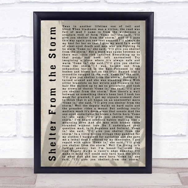 Bob Dylan Shelter From the Storm Shadow Song Lyric Quote Print