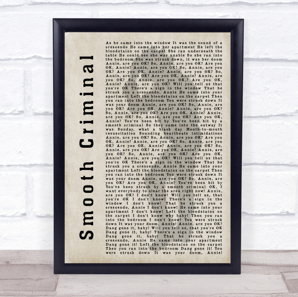 Michael Jackson Smooth Criminal Shadow Song Lyric Quote Print