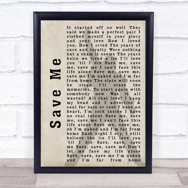 Queen Save Me Freddie Mercury Shadow Song Lyric Quote Print