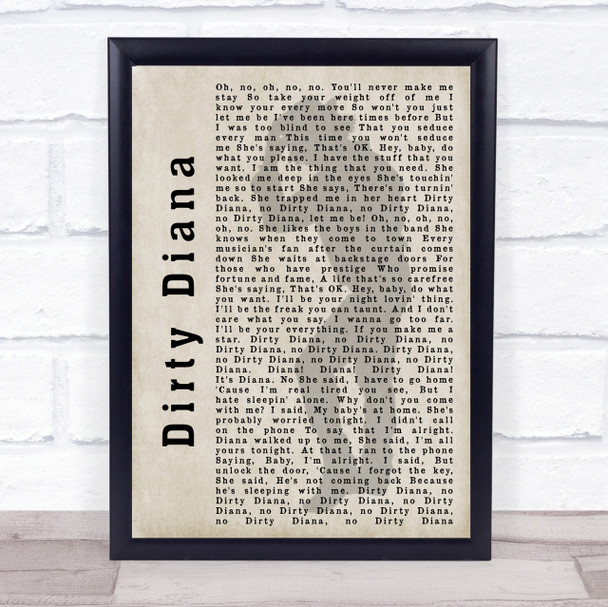 Michael Jackson Dirty Diana Shadow Song Lyric Quote Print