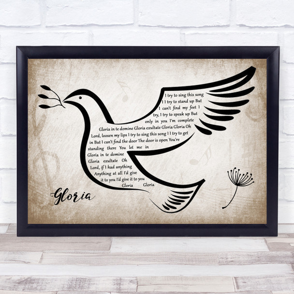 U2 Gloria Vintage Dove Bird Song Lyric Wall Art Print